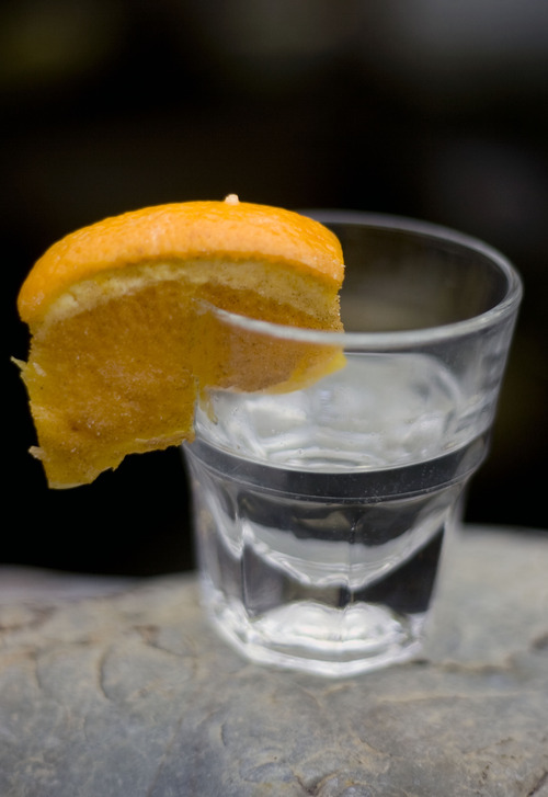 Kim Raff  |  The Salt Lake Tribune
The Horny Hog at The Hog Wallow Pub in Salt Lake City on April 26, 2013. The shot consists of Hornitos tequila that is served with an orange sprinkled with cinnamon and sugar.