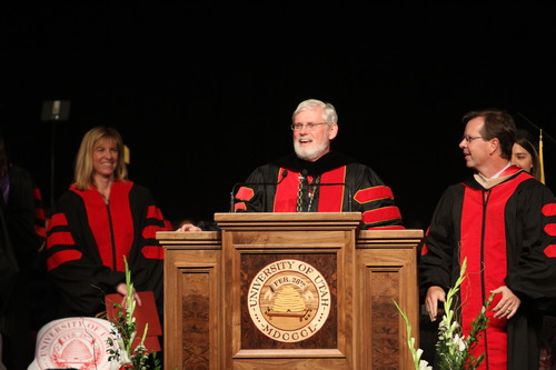 Rick Egan  | The Salt Lake Tribune 

President  David W. Pershing welcomes the graduates, at the University of Utah Graduation, at the Huntsman Center, Thursday, May 2, 2013.