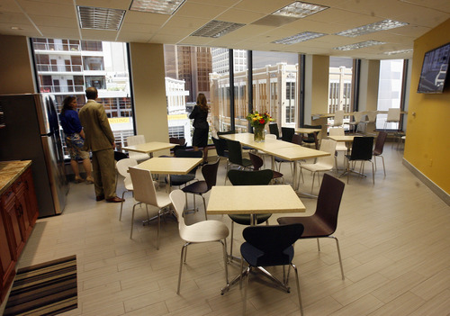 Rick Egan  | The Salt Lake Tribune 

The new cafeteria on the fifth floor of the International Academy of Emergency Dispatch building, Friday, May 3, 2013. The IAED purchased the former Deseret News building from the LDS Church in June, 2012.