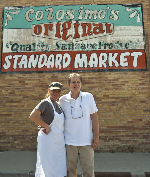 Chris Detrick  |  The Salt Lake Tribune
Danny Colosimo and Shara Gager pose for a portrait outside of Colosimo's Standard Market in Magna Friday May 3, 2013. Gager's husband, Richard Brems, has been working at Kennecott's Bingham Canyon Mine for the past 23 years.