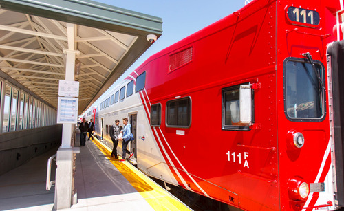 Trent Nelson  |  The Salt Lake Tribune
UTA's FrontRunner commuter train pulls into the Lehi Station Thursday, May 2, 2013 in Lehi.