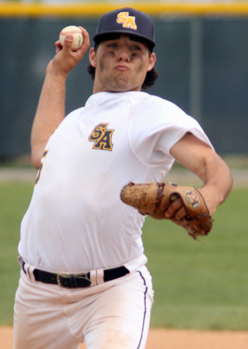 Rick Egan  | The Salt Lake Tribune 

Blake Sasine pitches for Summit Academy, in prep 2A playoff action, San Juan vs. Summit Academy, Saturday, May 4, 2013.