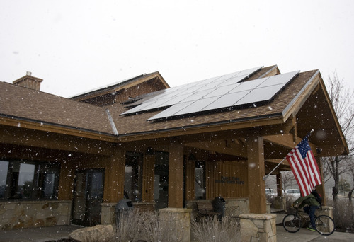 Kim Raff  |  The Salt Lake Tribune
Blue Sky sponsored solar panels on top of the National Ability Center in Park City on April 22, 2013.  HEAL Utah is proposing that Rocky Mountain Power begin to think beyond its current Blue Sky Program.
