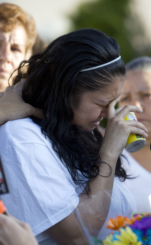 Kim Raff  |  The Salt Lake Tribune
Johana Portillo-Lopez, daughter of Ricardo Portillo, becomes emotional as she speaks Sunday about her father's death. The volunteer soccer referee died Saturday of injuries he sustained when police say a player punched him in the head during a game.