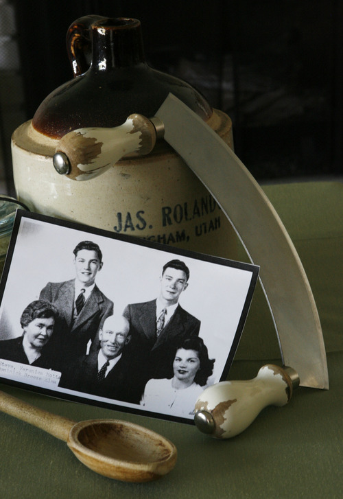 Francisco Kjolseth  |  The Salt Lake Tribune
Elma Uzelac, 90, pictured bottom right, alongside her parents, Veronica Rocca Motta and Steve Motta, and her brothers Dominick, top left, and Ambrose still uses the original kitchen utencils and bowls that belonged to her mother, who passed on her risotto recipe to her. Her mother, who emigrated from Italy, made risotto (using veggies from their farm) or polenta every Sunday.