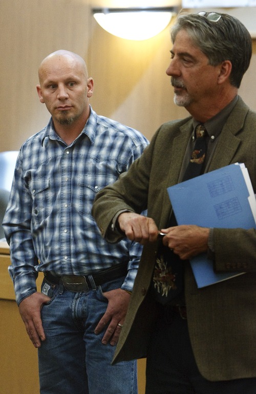 Leah Hogsten  |  The Salt Lake Tribune
Scott Womack, the former Box Elder County sheriff's deputy accused of sexually assaulting women during a series of traffic stops, appeared before Judge Kevin K. Allen in 1st District Court, Wednesday May 8, 2013 with his attorney Bernard Allen. Attorneys delayed Womack's sentencing date to June 12, 2013 to correlate charges in federal court.