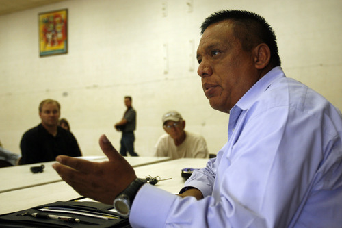 Tony Yapias, director of Proyecto Latino de Utah, speaks during a community meeting at the Centro Civico Mexicano, Thursday July 17, 2008.  Photo by Chris Detrick/The Salt Lake Tribune