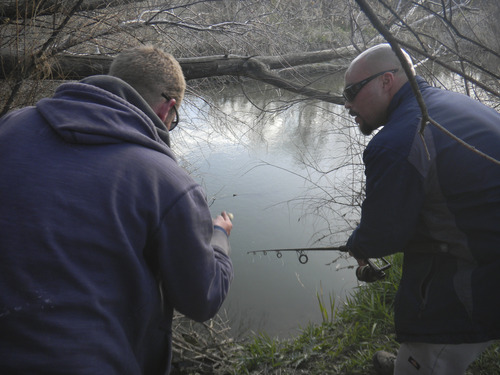Tom Wharton  |  The Salt Lake Tribune
Todd Cleaveland, left, and Eddie Tostado are avid Jordan River carp anglers.