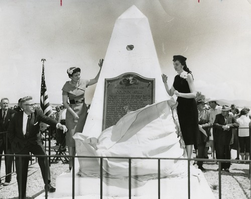 Tribune file photo

A monument is unveiled at the Golden Spike National Historic Site in this photo from May, 1959.