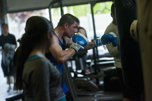 Chris Detrick  |  The Salt Lake Tribune
Larry Gomez, 20, trains at K.O. Boxing Gym Tuesday May 7, 2013. Gomez will be competing in the National Golden Gloves boxing tournament.