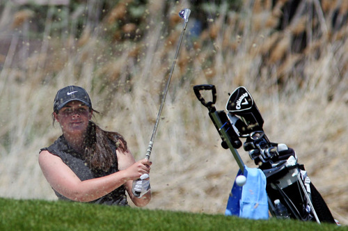 Steve Griffin | The Salt Lake Tribune


Viewmont's Hanah Hall blasts out of the green side bunker on the sixth hole during the 5A girl's golf championships at Glen Eagle Golf Course  in Syracuse, Utah Monday May 13, 2013.
