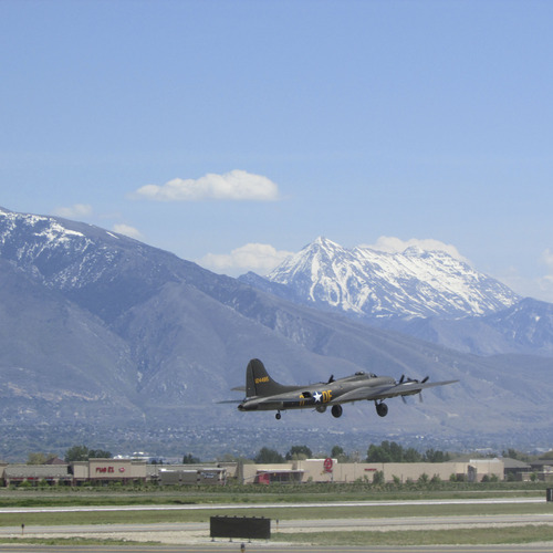 Tom Wharton  |  The Salt Lake Tribune
The historic B-17 Memphis Belle bomber takes off from the South Valley Regional Airport in West Jordan on Monday, May 13.