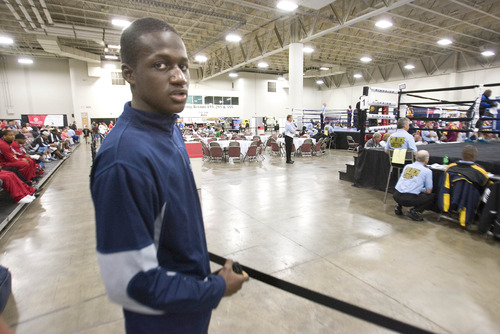 Paul Fraughton  |   Salt Lake Tribune
Boubacar Sylla, an 18-year-old boxer from Cincinnati, was dropped from his Golden Gloves team Monday when he was unable to furnish proof of U.S. citizenship. Sylla hails from Senegal.