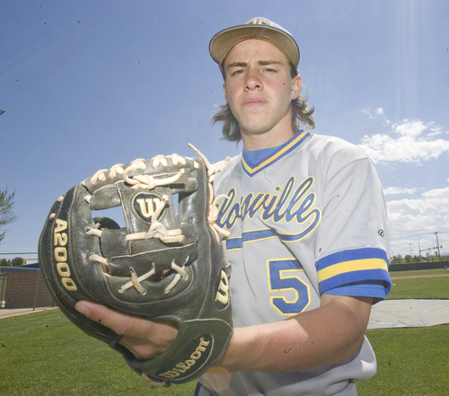 Paul Fraughton  |  Salt Lake Tribune
Taylorsville High School's Kyle Hoffman  who is undefeated as a pitcher and has been a key batter for his team.