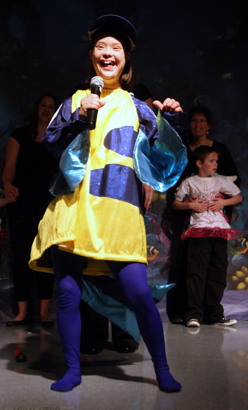 Rick Egan  | The Salt Lake Tribune 

Theresa Roe as Flounder, in the Jordan Valley School, production of "The Little Mermaid" Thursday, January 25, 2013.