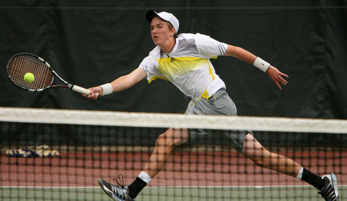Steve Griffin | The Salt Lake Tribune


Bonneville's Parker Jones stretches for a forehand as he plays Grant Hawkes, of Woods Cross, during the 4A boys tennis tournament at Liberty Park in Salt Lake City, Utah Friday May 17, 2013.