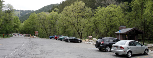 Steve Griffin  |  The Salt Lake Tribune
Cars park near the winter gate in Mill Creek Canyon Thursday, May 16, 2013. A consultant's report has recommended changing the way parking in the popular canyon is managed, including closing the road above the gate at Maple Grove to vehicles on summer weekends, the main time overcrowding is a problem.
