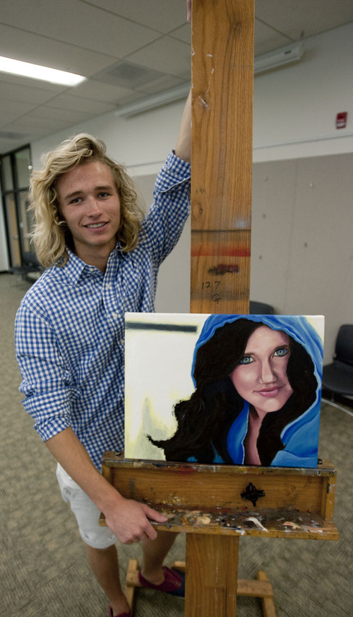 Steve Griffin | The Salt Lake Tribune

 Zachary Williams, 18, of Sandy, beat out 311 entrants to win the 2013 Utah Junior Duck Stamp Contest earlier this month with his oil painting of a King Eider. He has only been painting since September, when he began taking an AP art class, at Olympus High School, at the request of his Drawing I teacher, Jeremy Petersen. Here he works on a new piece during class at Olympus High School in Salt Lake City, Utah Monday April 29, 2013.