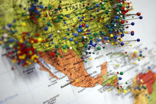 Francisco Kjolseth  |  The Salt Lake Tribune
A world map on the wall at the Salt Lake Community College Veteran's Center is filled with pins all over the world indicating all the places Veterans have served.