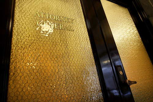 Scott Sommerdorf   |  The Salt Lake Tribune
The entrance to the attorney general's office on the second floor of the Utah State Capitol building, Wednesday, May 22, 2013.