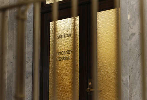 Scott Sommerdorf   |  The Salt Lake Tribune
The entrance to the Utah Attorney General's Office on the second floor of the Utah State Capitol building, Wednesday, May 22, 2013.