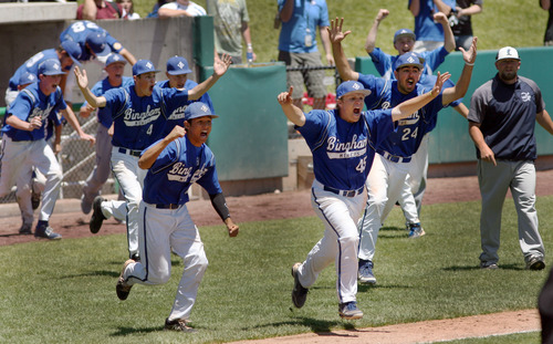 Steve Griffin | The Salt Lake Tribune


Bingham players storm the field as they defeat Layton for the 5A baseball championship at UVU in Orem, Utah Friday May 24, 2013.