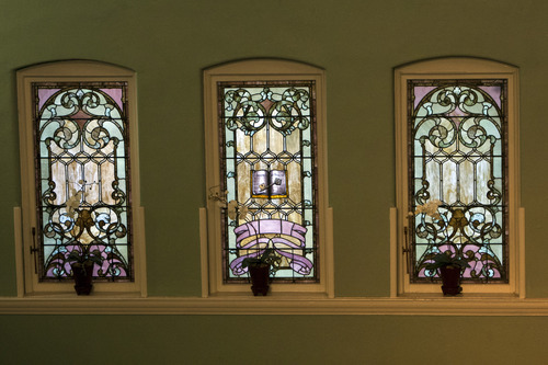 Chris Detrick  |  The Salt Lake Tribune
Stained-glass windows at Iglesia La Luz del Mundo in Salt Lake City. Built in 1898, this historic building used to house the First Church of Christ, Scientist (Christian Science). Tuesday May 21, 2013.