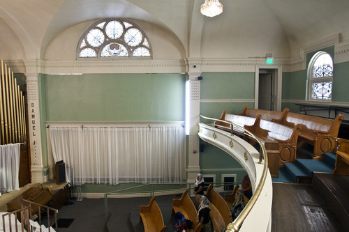 Chris Detrick  |  The Salt Lake Tribune
Members participate in a worship service at Iglesia La Luz del Mundo in Salt Lake City Tuesday. Built in 1898, this historic building used to house the First Church of Christ, Scientist (Christian Science). Tuesday May 21, 2013.