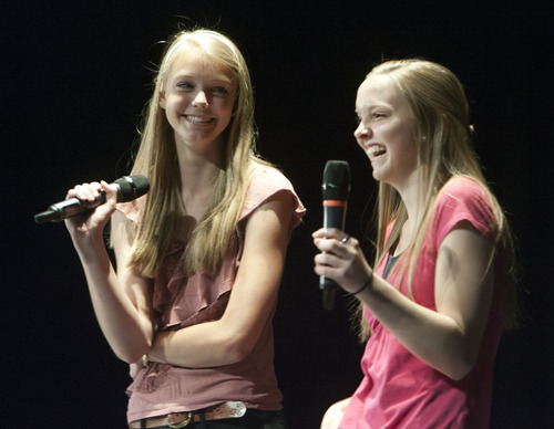 Steve Griffin  |  The Salt Lake Tribune
Jessica Edington and Emily Serdar present their app idea, "period planner," during Alta High School's first "Hawk Tank" mobile app idea competition on Friday. The team came in second place. Sponsored by the IPOP Foundation, the contest played off the popular television show, "Shark Tank," in which entrepreneurs pitch ideas and business plans.
