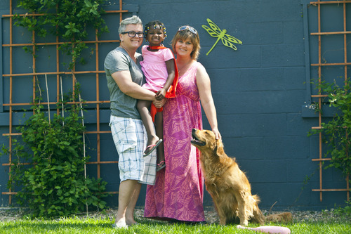 Chris Detrick  |  The Salt Lake Tribune
Cristy Gleave, Keri Jones, their daughter Glory Ella Gleave, 3, and their dog Molly Tomato at their home in Salt Lake City.