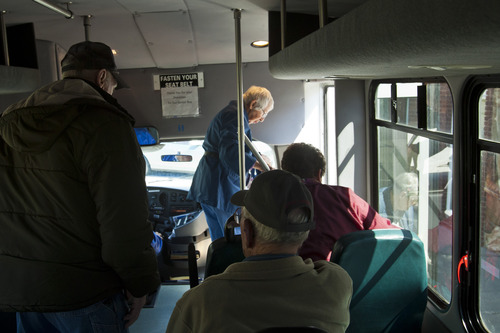 Chris Detrick  |  The Salt Lake Tribune
 Marion Hughes, 86, gets off of the Richfield Senior Center bus Wednesday April 10, 2013.