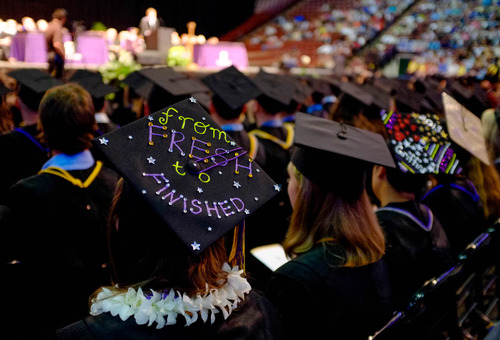Trent Nelson  |  The Salt Lake Tribune
Westminster College graduates attend commencement exercises at the Maverik Center in West Valley City Saturday June 1, 2013.