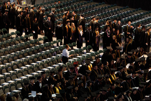 Trent Nelson  |  The Salt Lake Tribune
Westminster College graduates take part in the processional at commencement exercises at the Maverik Center in West Valley City Saturday June 1, 2013.