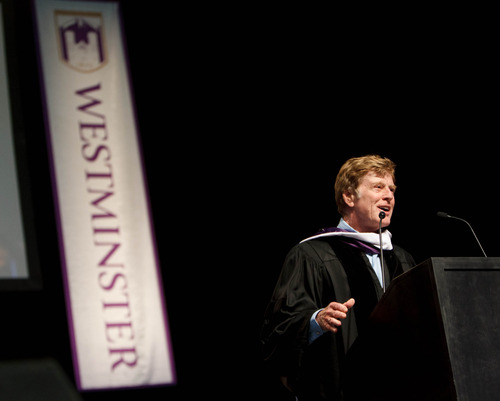 Trent Nelson  |  The Salt Lake Tribune
Actor, director and environmentalist Robert Redford speaks at commencement for Westminster College at the Maverik Center in West Valley City Saturday June 1, 2013.