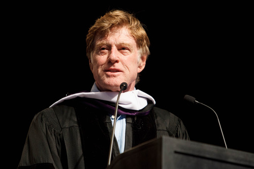 Trent Nelson  |  The Salt Lake Tribune
Actor, director and Sundance Institute founder Robert Redford speaks at commencement for Westminster College at the Maverik Center in West Valley City Saturday June 1, 2013. More than 900 graduates and their families gathered to hear Redford, 76, and applaud student accomplishments.