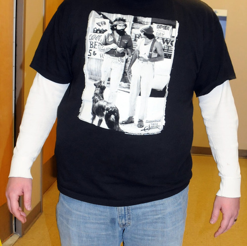 Investigation photos

This photo shows a T-shirt worn by one of the Weber Morgan Strike Force agents as he entered Matthew David Stewart's house in Ogden on January 4, 2012.
