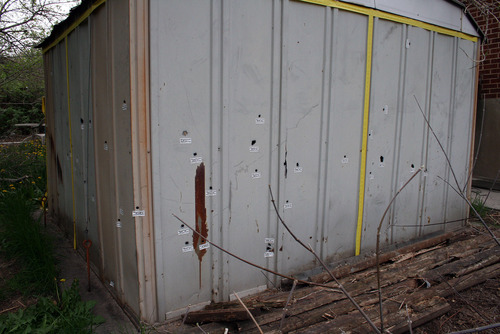 Investigation photos

Bullet holes riddle the shed where Matthew David Stewart tried to hide during a shoot out with police on January 4, 2012.