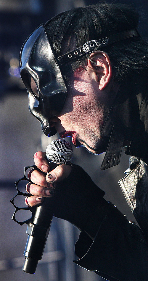 Steve Griffin | The Salt Lake Tribune


Marilyn Manson wears a mask as he thrills the crowd during the Masters of Madness Tour  at the Usana Amphitheater  in West Valley City, Utah Tuesday June 4, 2013.