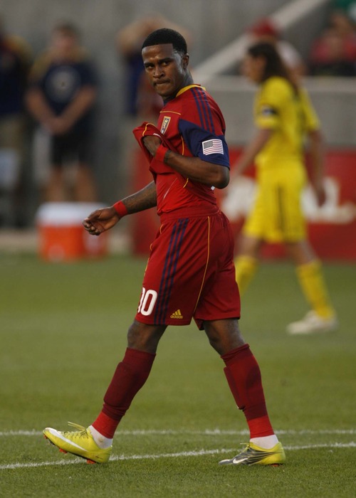 Trent Nelson  |  The Salt Lake Tribune
Real's Robbie Findley shows his frustration after nearly scoring in the first half. Real Salt Lake vs. Columbus Crew, MLS soccer at Rio Tintio Stadium in Sandy, Saturday, August 14, 2010.