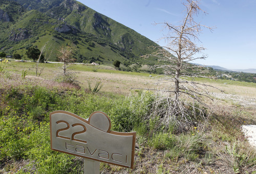 Al Hartmann  |  The Salt Lake Tribune
The Salt Lake County Planning Commission took a driving tour of the proposed Tavaci Development site at the mouth of Big Cottonwood Canyon Friday June 7. Although much of the infrastructure has been in place for years, most of the housing lots have remained unsold. Developer Terry Diehl is asking the county to rezone 47 acres for a high-density project after disconnecting from Cottonwood Heights, which did not go along with his request.