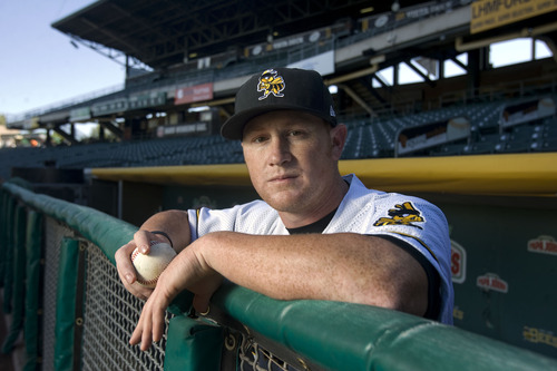 Kim Raff  |  The Salt Lake Tribune
Kole Calhoun is one of the Bees' top prospects, but experienced a tough setback in April with an injury. Calhoun is photographed at Spring Moble Ballpark in Salt Lake City on June 8, 2013.