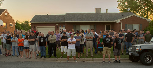 Trent Nelson  |  The Salt Lake Tribune
Supporters of the Ogden Police Department stood by, waiting for marchers who were walking the neighborhood in memory of Matthew Stewart, Wednesday June 5, 2013 in Ogden.