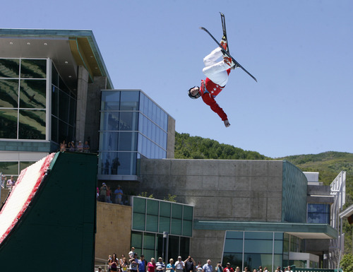 Scott Sommerdorf   |  The Salt Lake Tribune
The Flying Ace All-Star Freestyle jumpers open their summer season of shows Sunday at the Utah Olympic Park, Sunday, June 9, 2013.