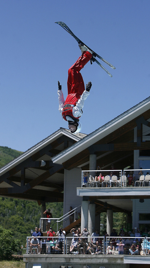 Scott Sommerdorf   |  The Salt Lake Tribune
The Flying Ace All-Star Freestyle jumpers open their summer season of shows Sunday at the Utah Olympic Park, Sunday, June 9, 2013.