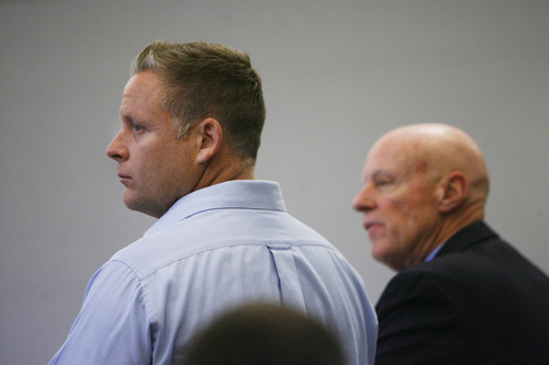 Francisco Kjolseth  |  The Salt Lake Tribune
Brandon Babcock, left, appears in 3rd District Court in West Jordan for a pretrial conference on Monday, June 10, 2013, alongside his attorney James Haskins. The Utah chiropractor is accused of bilking the elderly through a scheme to cure their diabetes.