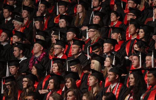 Rick Egan  | The Salt Lake Tribune 
University of Utah graduates in May. Utah will have to significantly ramp up the number of gradutes to meet its goal of having 66 percent of residents with postsecondary credentials by 2020.