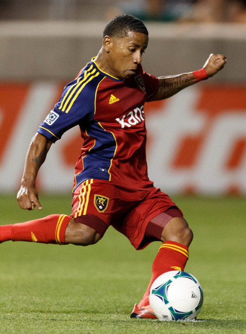 Trent Nelson  |  The Salt Lake Tribune
Real Salt Lake's Joao Plata scores a second half goal as Real Salt Lake hosts Charleston Battery in the US Open Cup Wednesday June 12, 2013 at Rio Tinto Stadium in Sandy, Utah.