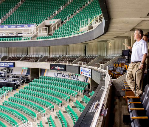 Trent Nelson  |  The Salt Lake Tribune
Utah Jazz CEO Greg Miller looks into the arena as the Utah Jazz announced a series of improvements to EnergySolutions Arena Monday June 17, 2013 in Salt Lake City.