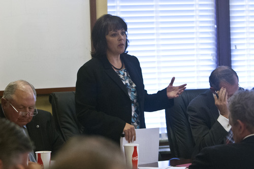 Chris Detrick  |  The Salt Lake Tribune
House Speaker Becky Lockhart, R-Provo, talks about the possibility of impeaching Attorney General John Swallow in the Utah House Republican caucus room Wednesday June 19, 2013.