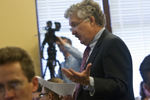 Chris Detrick  |  The Salt Lake Tribune
Legislative General Counsel John Fellows talks about the possibility of impeaching Attorney General John Swallow in the Utah House Republican caucus room Wednesday June 19, 2013.